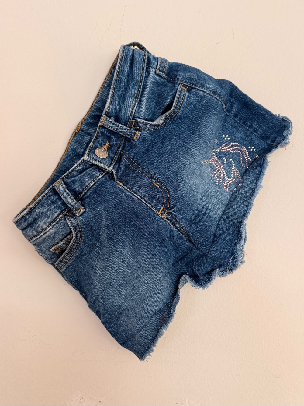 5t jumping beans Dark Blue Denim Shorts with Rhinestone Unicorn